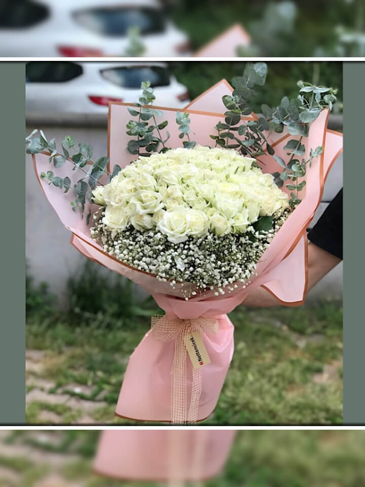 50 Beyaz Güller Çiçek Buketi