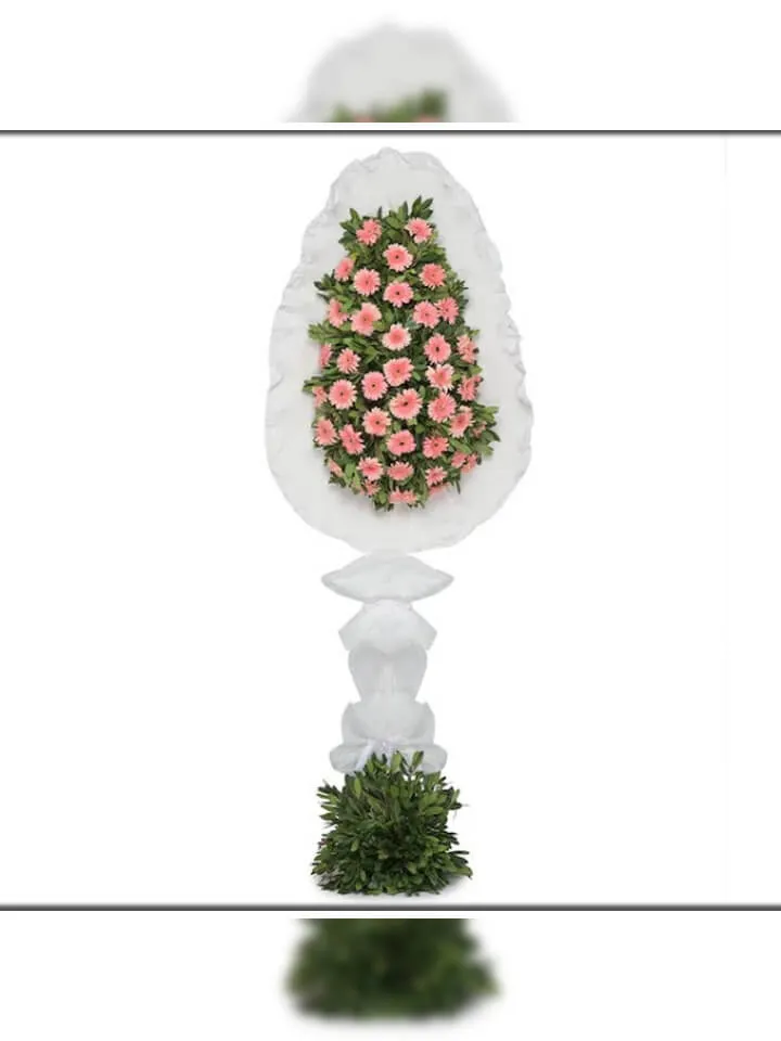 Tek Katlı Büyük Pembe Gerbera Çiçekli Çelenk